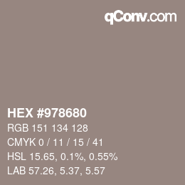 カラーコード: HEX #978680 | qconv.com