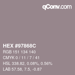 カラーコード: HEX #97868C | qconv.com