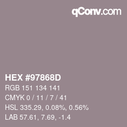 カラーコード: HEX #97868D | qconv.com