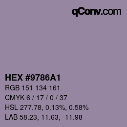 カラーコード: HEX #9786A1 | qconv.com