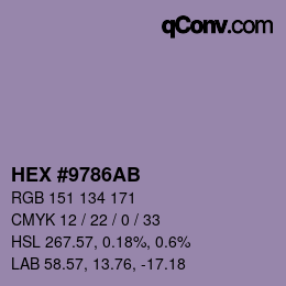 カラーコード: HEX #9786AB | qconv.com