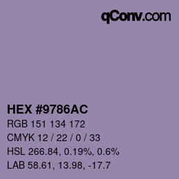 カラーコード: HEX #9786AC | qconv.com