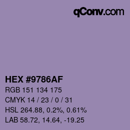 カラーコード: HEX #9786AF | qconv.com