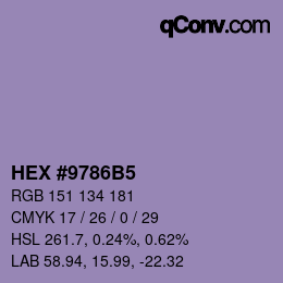 颜色代码: HEX #9786B5 | qconv.com