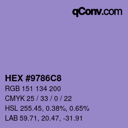 カラーコード: HEX #9786C8 | qconv.com
