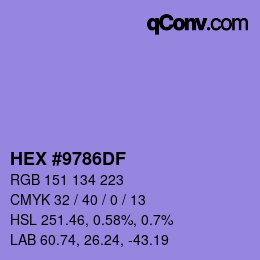 カラーコード: HEX #9786DF | qconv.com