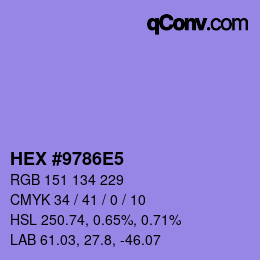 颜色代码: HEX #9786E5 | qconv.com