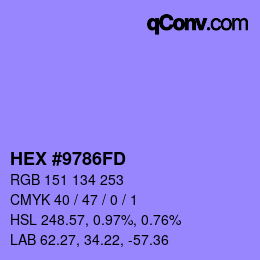 颜色代码: HEX #9786FD | qconv.com