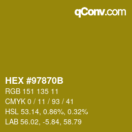 カラーコード: HEX #97870B | qconv.com