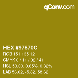 カラーコード: HEX #97870C | qconv.com