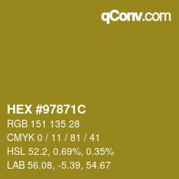 颜色代码: HEX #97871C | qconv.com