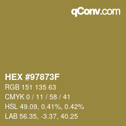 颜色代码: HEX #97873F | qconv.com