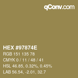 颜色代码: HEX #97874E | qconv.com