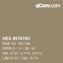 カラーコード: HEX #97876C | qconv.com