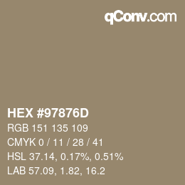 カラーコード: HEX #97876D | qconv.com