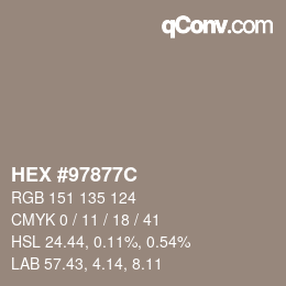 カラーコード: HEX #97877C | qconv.com
