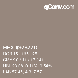 カラーコード: HEX #97877D | qconv.com