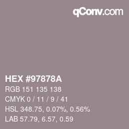 颜色代码: HEX #97878A | qconv.com
