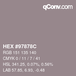 颜色代码: HEX #97878C | qconv.com