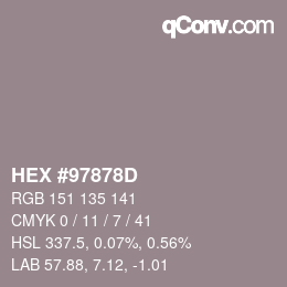 カラーコード: HEX #97878D | qconv.com