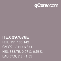 Color code: HEX #97878E | qconv.com