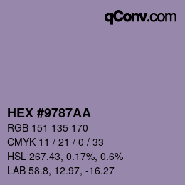 カラーコード: HEX #9787AA | qconv.com
