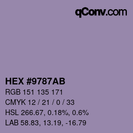 颜色代码: HEX #9787AB | qconv.com