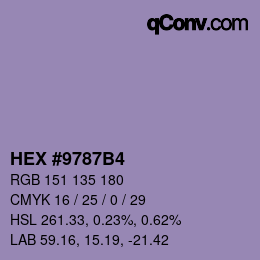 カラーコード: HEX #9787B4 | qconv.com