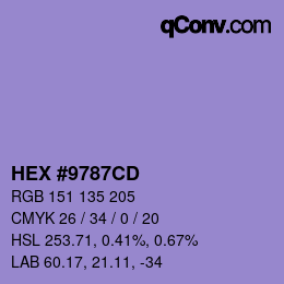 カラーコード: HEX #9787CD | qconv.com