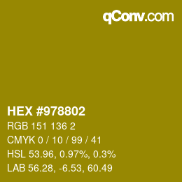 颜色代码: HEX #978802 | qconv.com