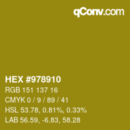 颜色代码: HEX #978910 | qconv.com