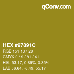 颜色代码: HEX #97891C | qconv.com