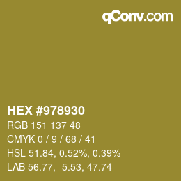 カラーコード: HEX #978930 | qconv.com