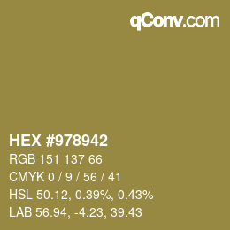 カラーコード: HEX #978942 | qconv.com