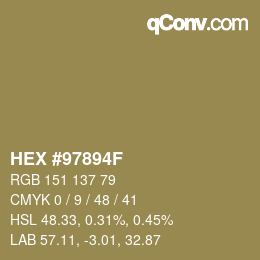 颜色代码: HEX #97894F | qconv.com