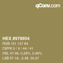 颜色代码: HEX #978954 | qconv.com