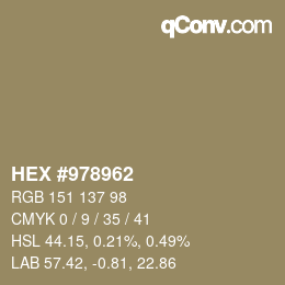カラーコード: HEX #978962 | qconv.com