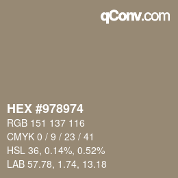 颜色代码: HEX #978974 | qconv.com