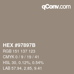 Color code: HEX #97897B | qconv.com