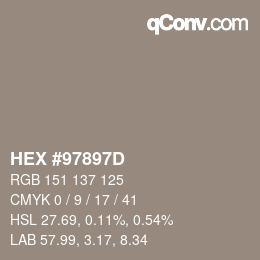 カラーコード: HEX #97897D | qconv.com