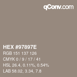 Color code: HEX #97897E | qconv.com