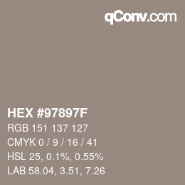 颜色代码: HEX #97897F | qconv.com