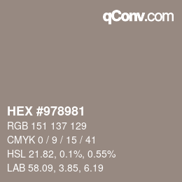 Color code: HEX #978981 | qconv.com