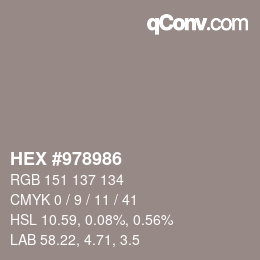 カラーコード: HEX #978986 | qconv.com