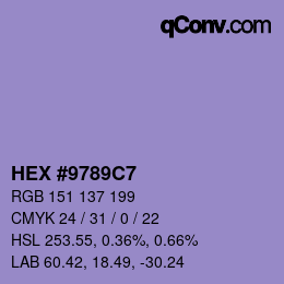 カラーコード: HEX #9789C7 | qconv.com