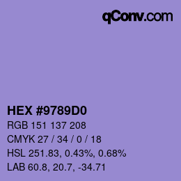 カラーコード: HEX #9789D0 | qconv.com