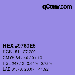 Color code: HEX #9789E5 | qconv.com