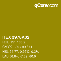 颜色代码: HEX #978A02 | qconv.com
