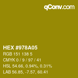 カラーコード: HEX #978A05 | qconv.com