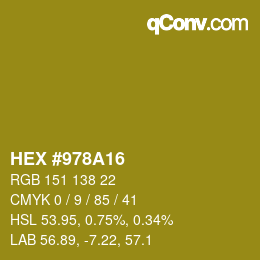 カラーコード: HEX #978A16 | qconv.com